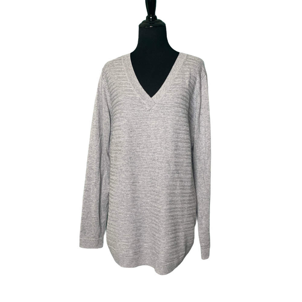 Hilary Radley Gray V Neck Long Sleeve Sweater Size Large